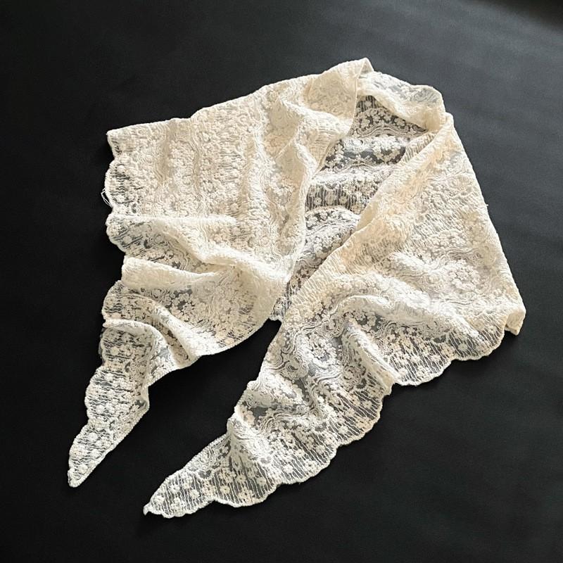 Lace Floral Triangle Scarf Women French Vintage Style Head Wrap Hair Band Waist Tie Lightweight Breathable Cotton