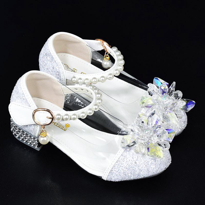 White Crystal Princess High Heels - Girls' Soft Sole Performance Shoes