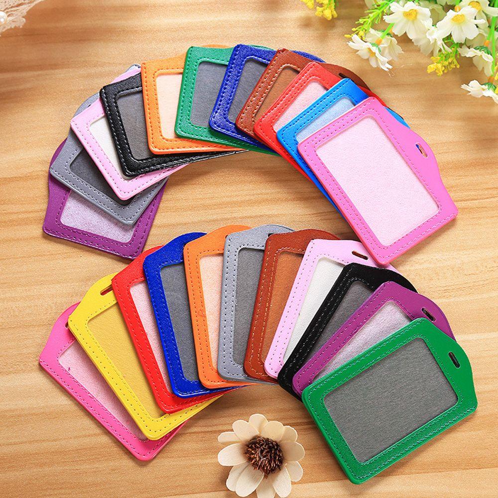 with Clear Lanyard File Leather Imitation Badges Case Bus Card Sets ID Holder Card Sets