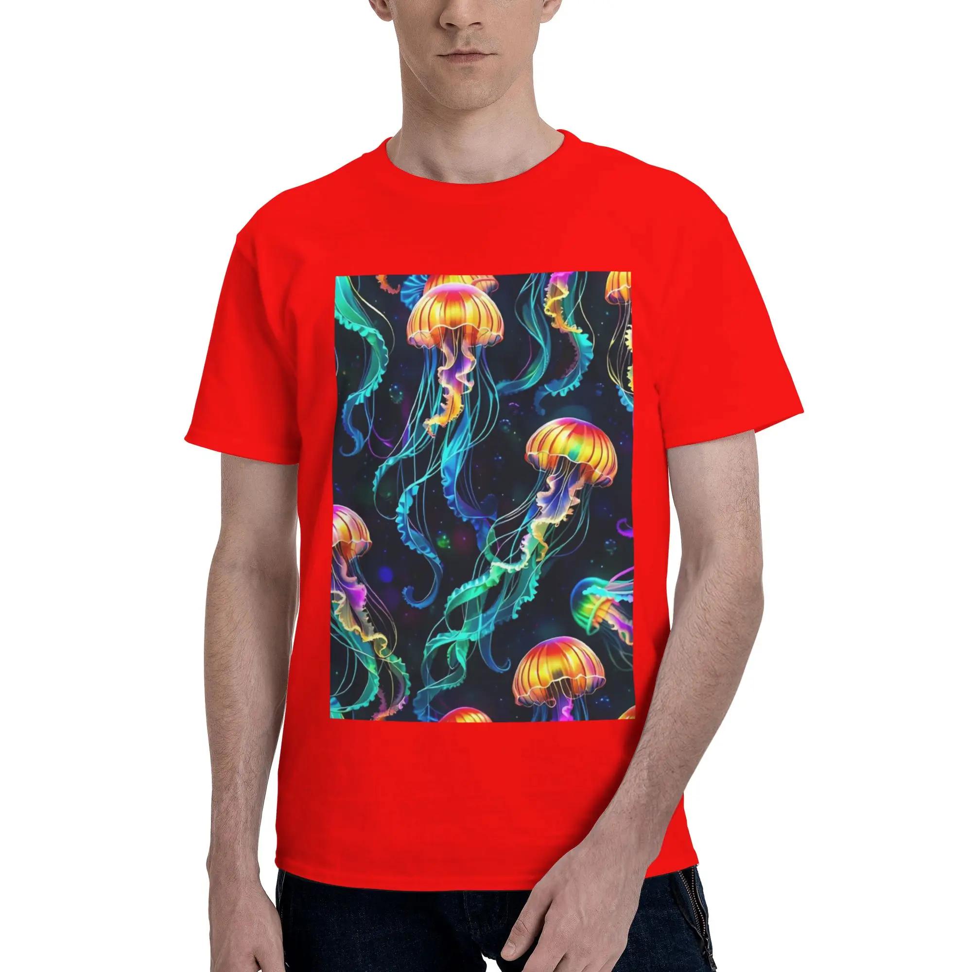 Psychedelic Bioluminescent Trippy Jellyfish 100 Cotton TShirt Mens Classic T Shirts Men Crew Neck Short Sleeve S6XL S