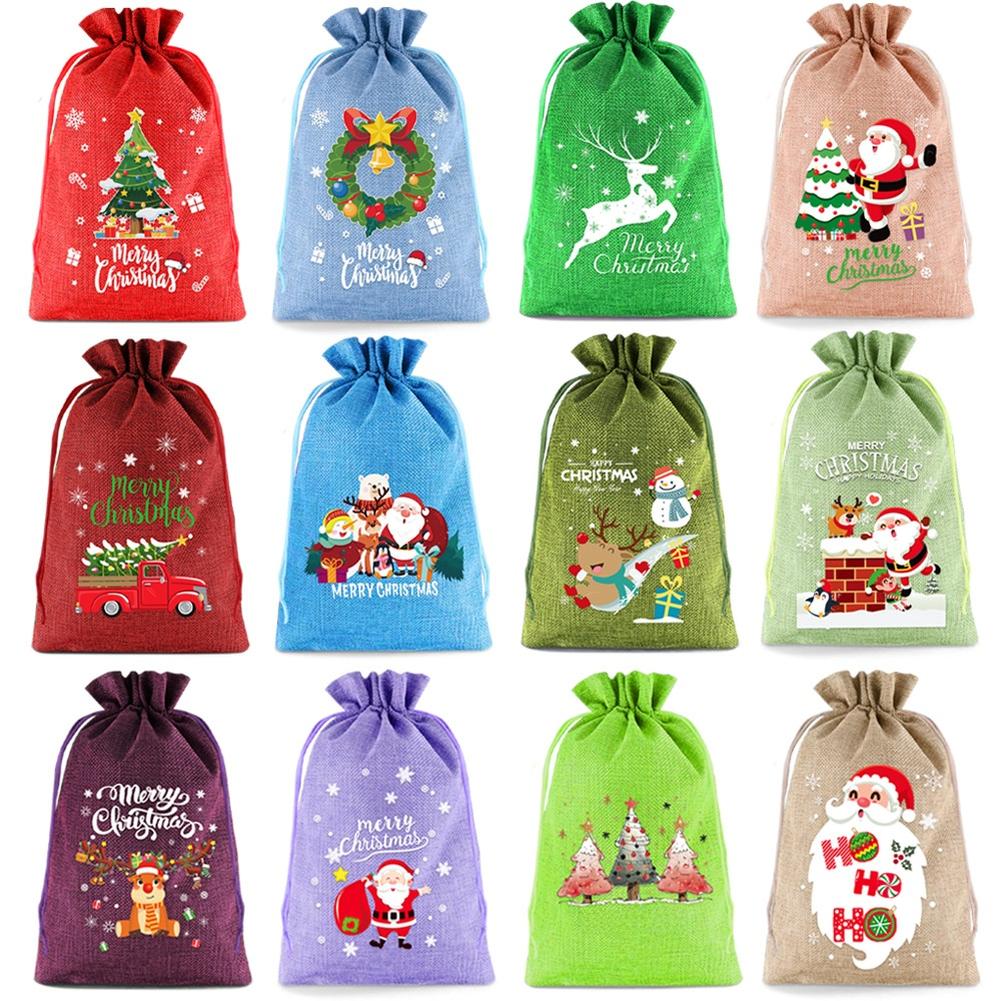 For Kids For Parties Holiday Present Bags Christmas Drawstring Bags Festive Gifting 20*30cm Assorted Colors Present Bags Xmas