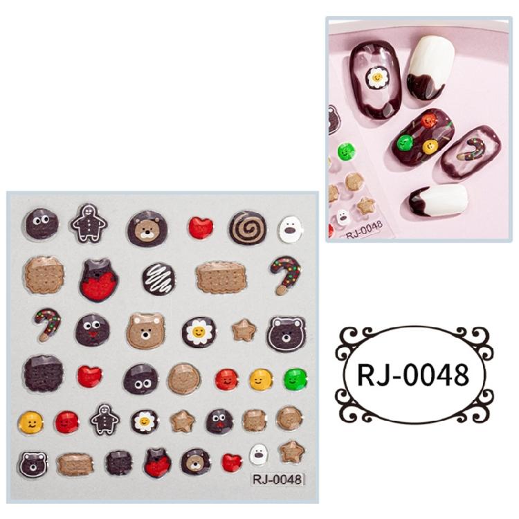 Embossed Cartoon Nail Art Stickers Decals Self-Adhesive Floral Nail Supplies