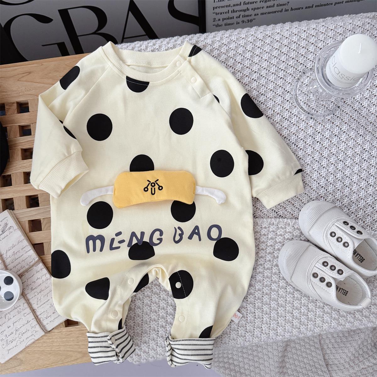 

nebeans Комбинезон для младенца в горошек с длинным рукавом - Весенне-осенний хлопковый боди 0-3 months 12 lbs