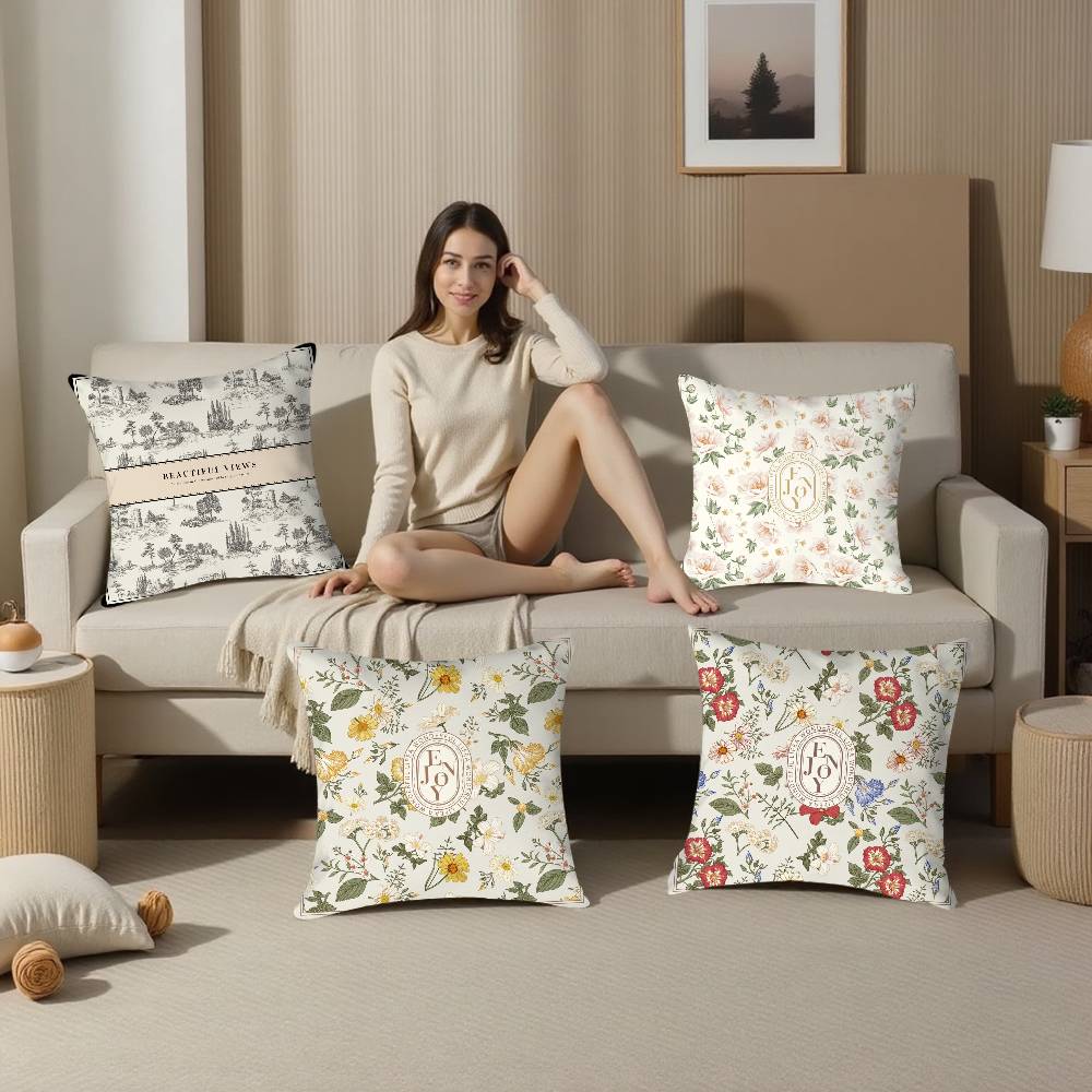 Simple Flower Painting Pillow Case Home Double-Sided Printing Short Plush Colorfast Microfiber Cushion Cover