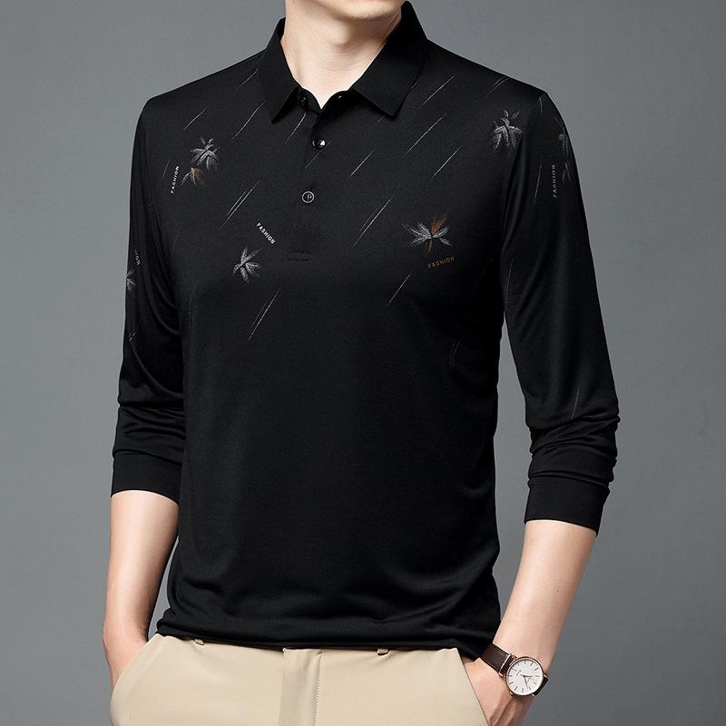 Herren T-Shirt Frühling und Herbst Neu Mittleren Alters Business Casual Langarm Revers Papa Poloshirt