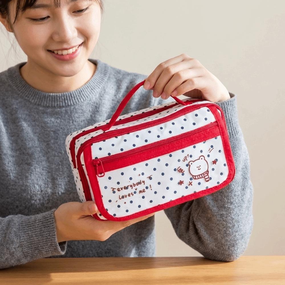 Y2k Polka Dot Pencil Case Desktop Storage Cloth Pencil Pouch Multi-functional Korean Style Stationery Storage Bag Office