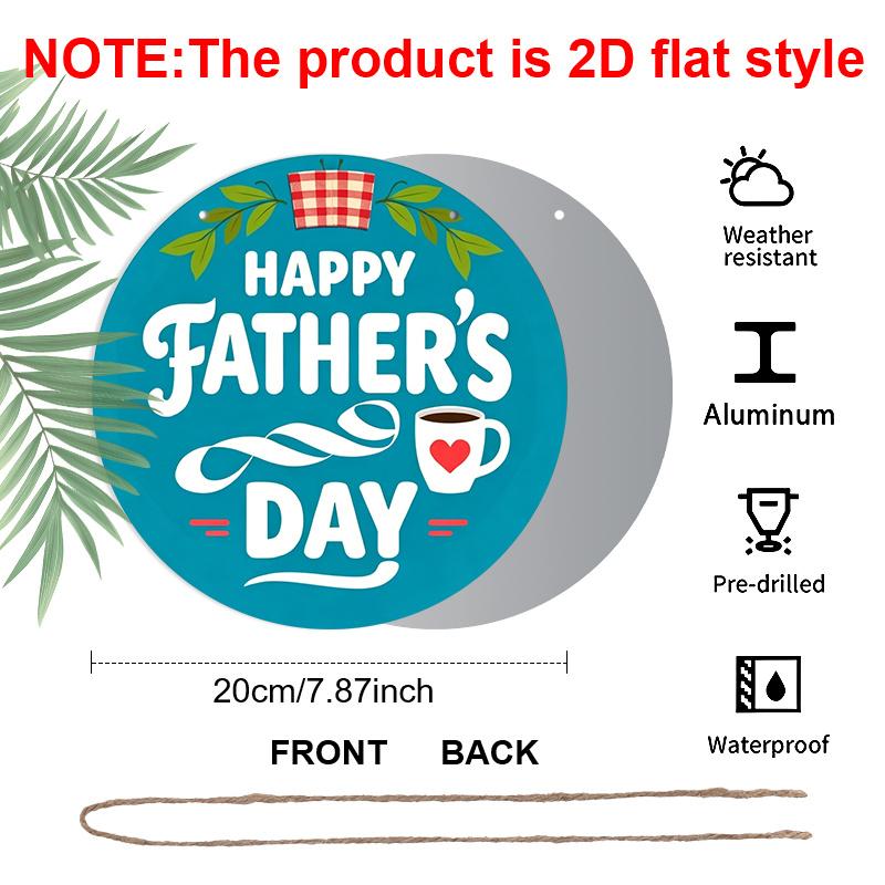 2D Flat, 1pc Round Aluminum "Happy Father's Day" Wall Decor, Retro Coffee & Plaid Pattern Metal Plaque, Waterproof & Rustproof, Perfect for Father's