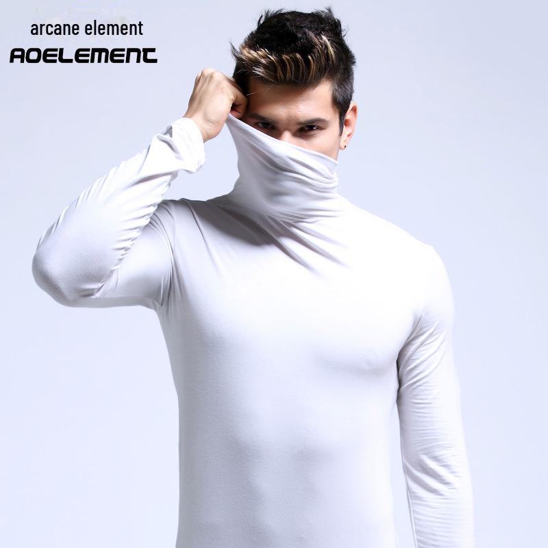 

Мужская рубашка двойного назначения с высоким воротником и длинными рукавами, облегающая, однотонная, для тепла осенью и зимой XXXL белый