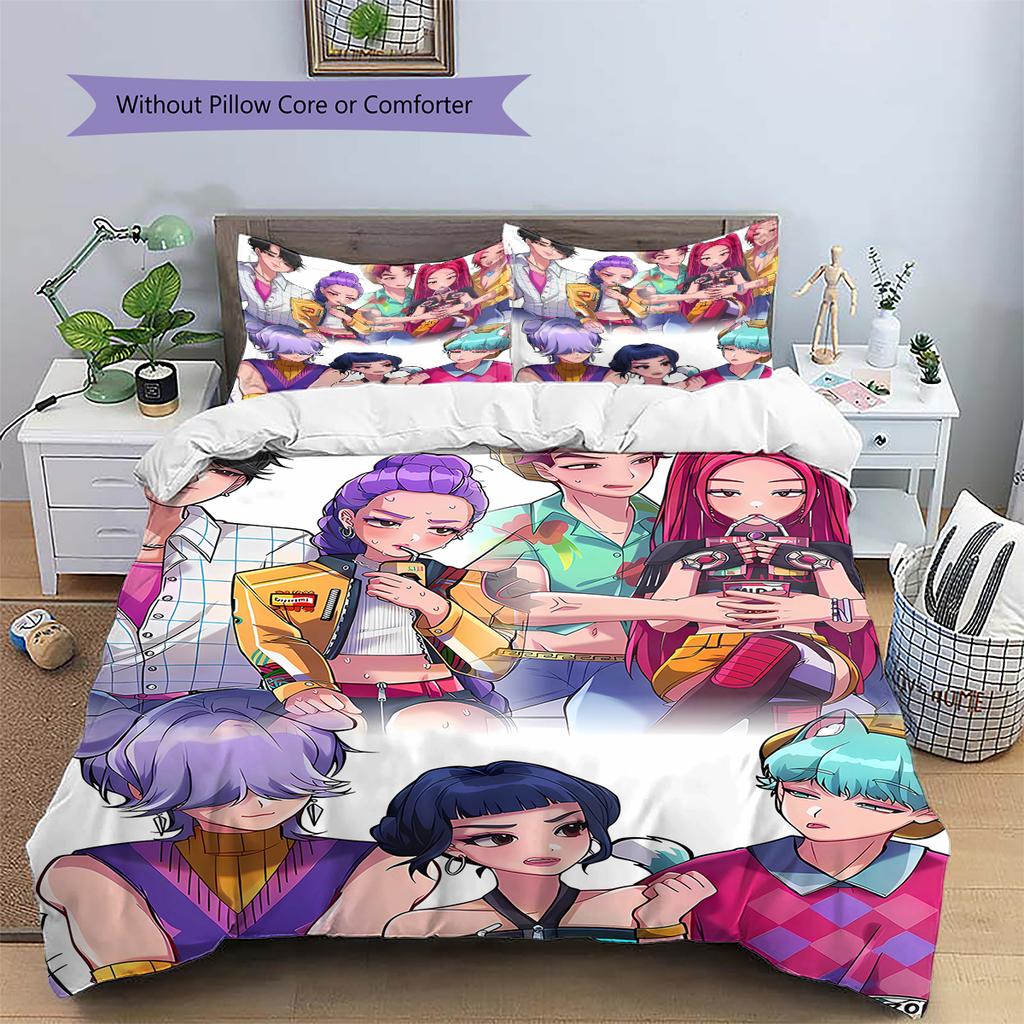 Pościel z wzorem Łowców Demonów K-pop, Zestaw kołdry Poszewka na kołdrę Poszewka na poduszkę Domowy prezent urodzinowy (1 * poszwa na kołdrę + 2 * poszewki na poduszki, bez rdzenia)