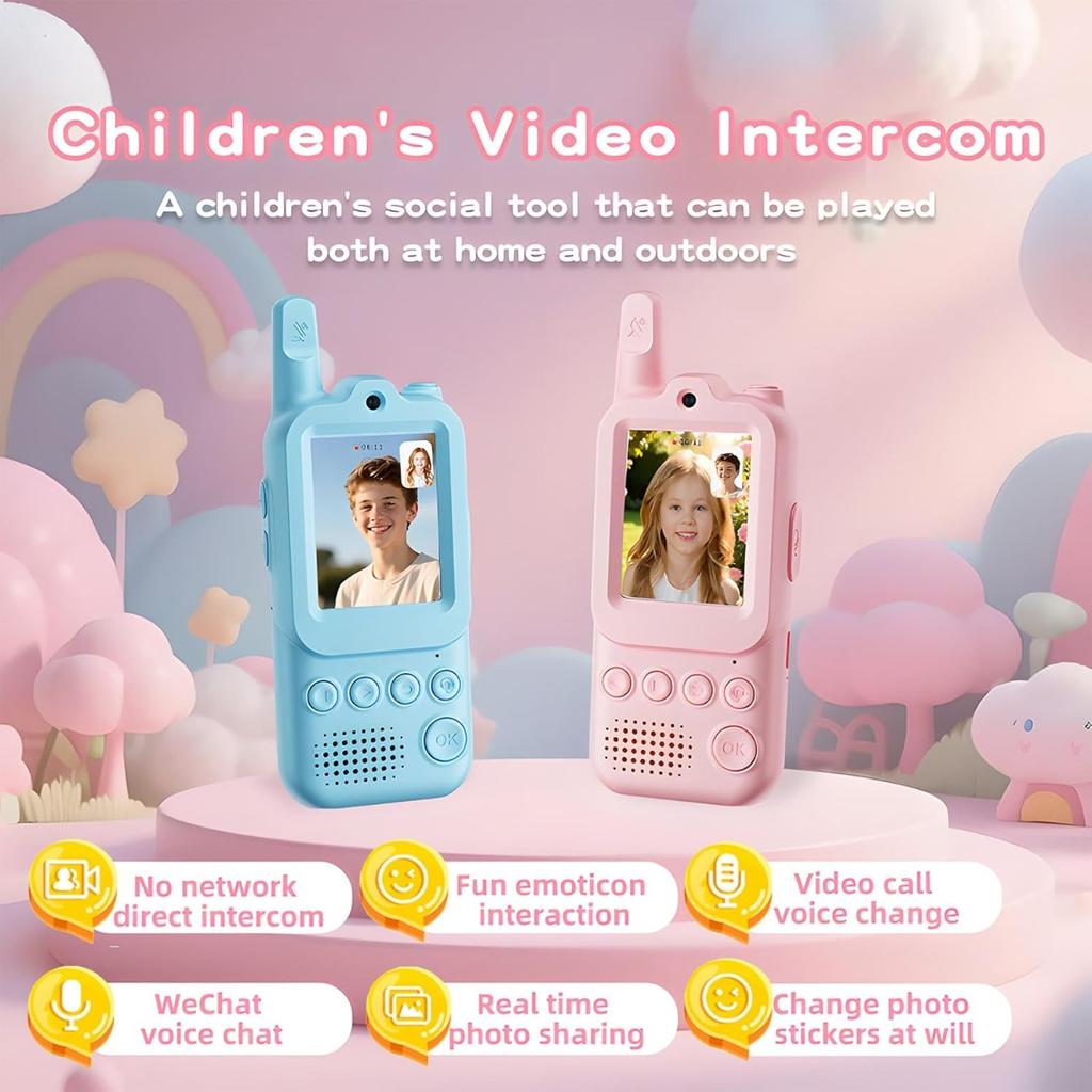 New Upgraded Video Walkie Talkies for Kids 2 Pcs Chat Games Long Range Rechargeable Outdoor Camping Toys Boys Girls Birthday Gift with Camera Function