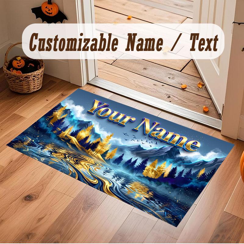 Mushroom Forest Theme Crystal Velvet Floor Rug Personalized Custom Name Text Warm Carpet Home Decoration
