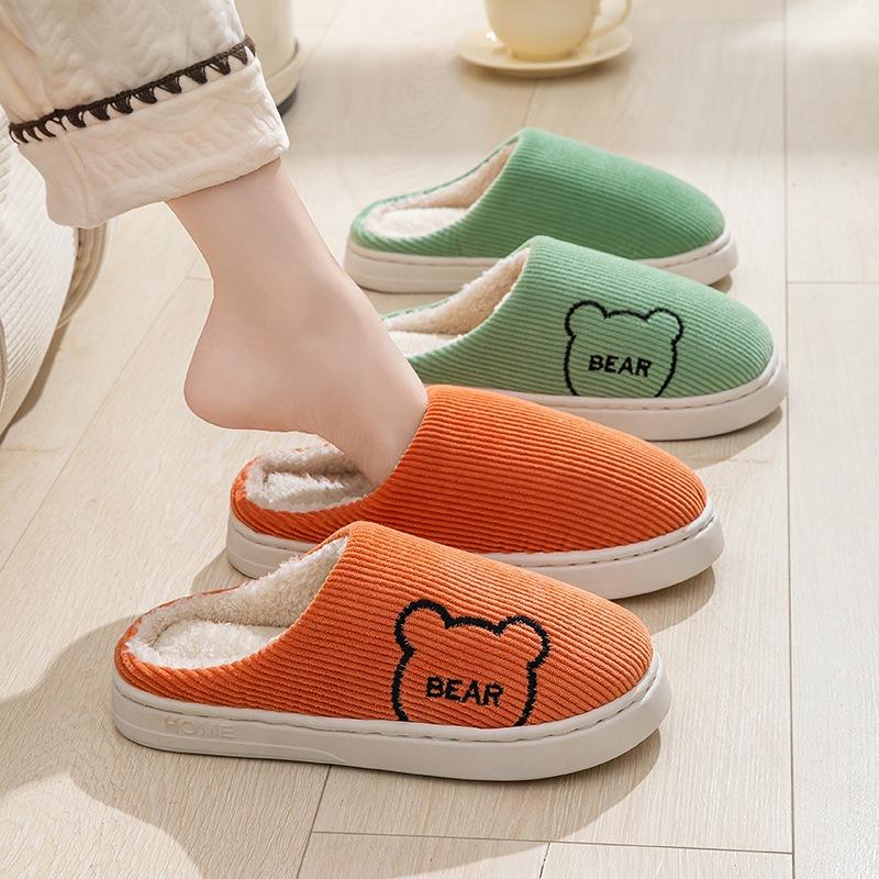 Thick bottom home cotton slippers women's autumn and winter indoor non-slip velvet warm cartoon animation cotton drag men