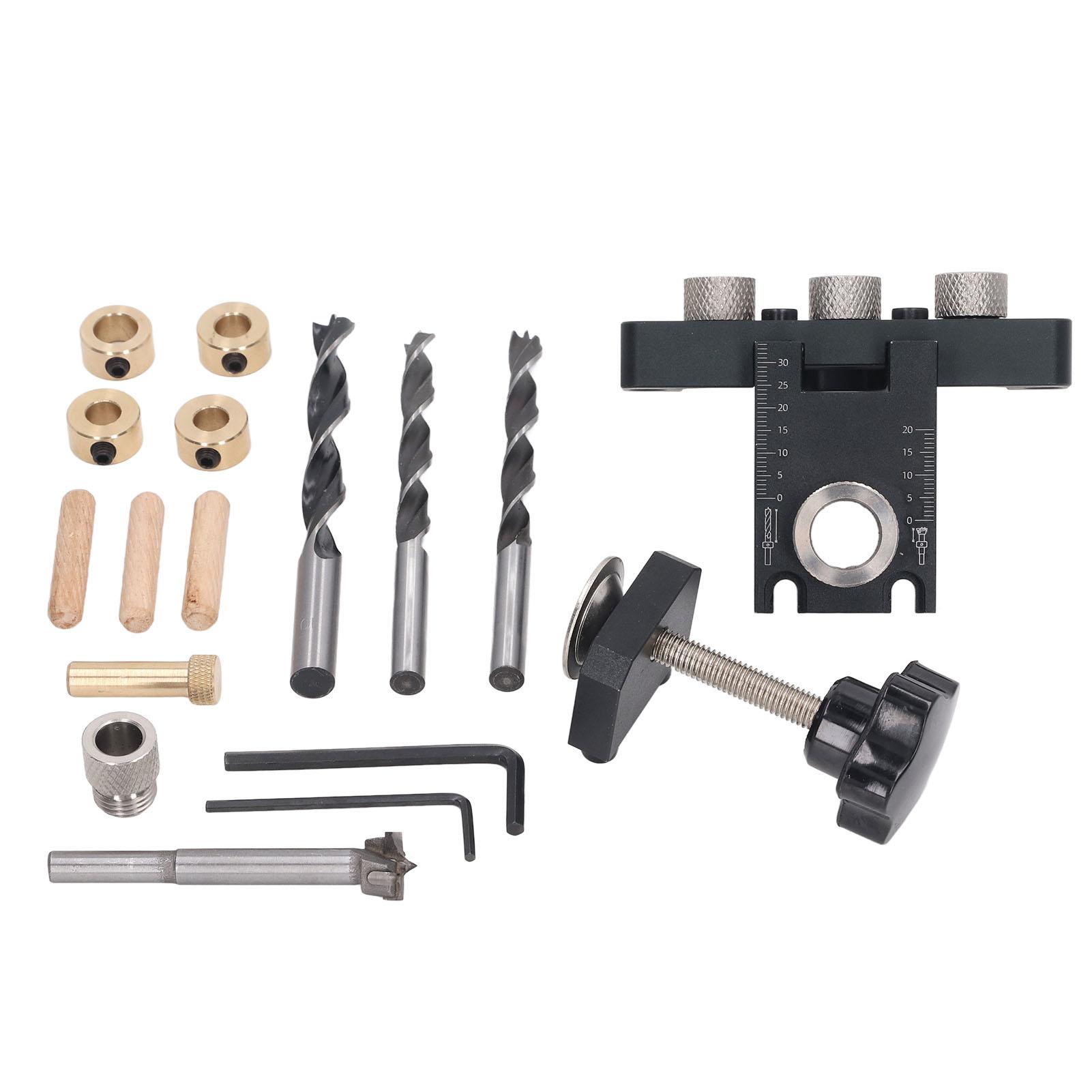 

3 in 1 Hole Jig Kit Aluminum Alloy Woodworking Drilling Locator Round Wood Dowel Drill Kit Dowel Drill Kit