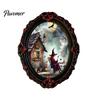 Decorative Metal Cabinet Stickers Halloween Wooden Refrigerator Magnets, Vintage Gothic Oval Frame Fridge Magnets with Witch Niche Holiday Souvenir