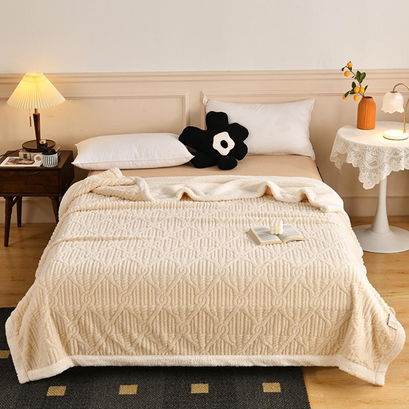 Jacquard Taffeta Cotton Fleece Blanket Double Layer Lambswool Cover Blanket Casual Air Conditioning Blanket