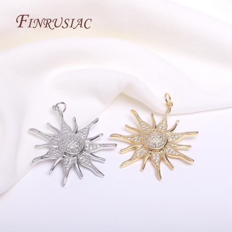 18K Gold Plated 33mm Big Sun Flower Pendant Wholesale,High Quality Brass Metal Inlaid Zircon Sun Charms DIY Jewelry Making 