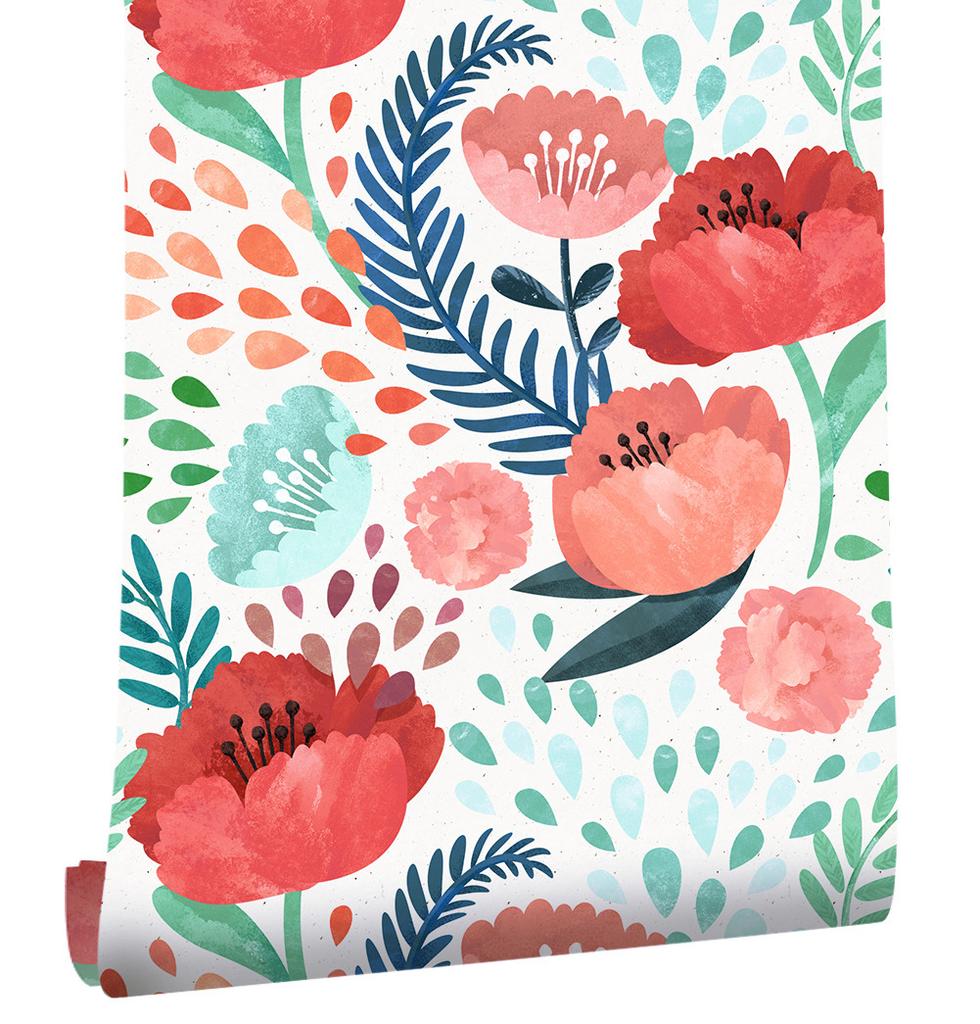 Peony Floral Peel And Stick Wallpaper Multi-Color Vinyl Removable Self-Adhesive Waterproof for Bedroom Kidroom Decorative