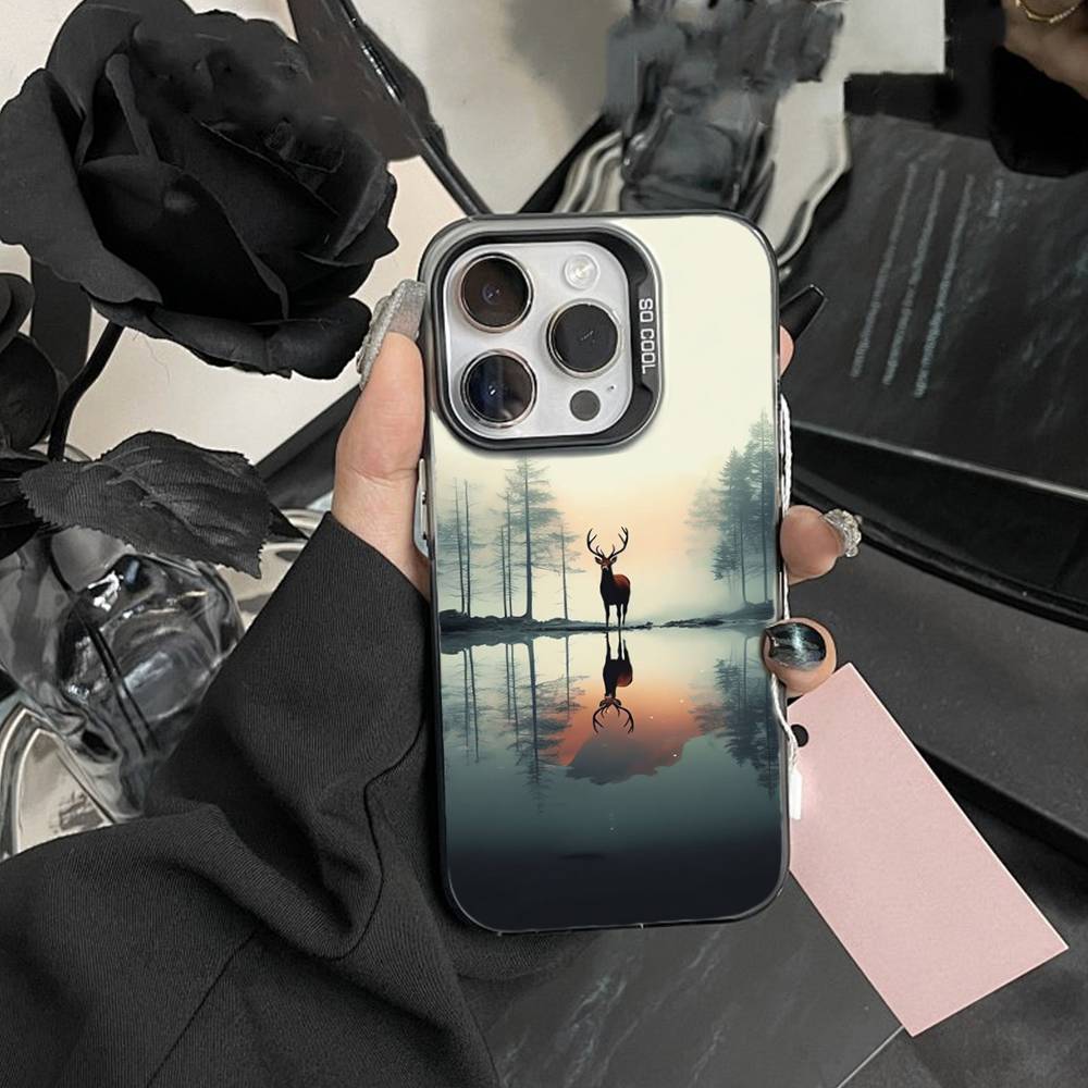 

Elk In my Dream Forest Phone Case For iPhone17, 16,15,14,13,12 Pro Max Black Candy Matte Shockproof Cover iPhone14
