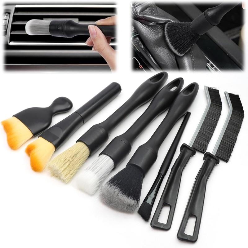 8x Car Detailing Brushes Kit Soft/Middle/Hard Bristle Brush Interior Seat Wheel