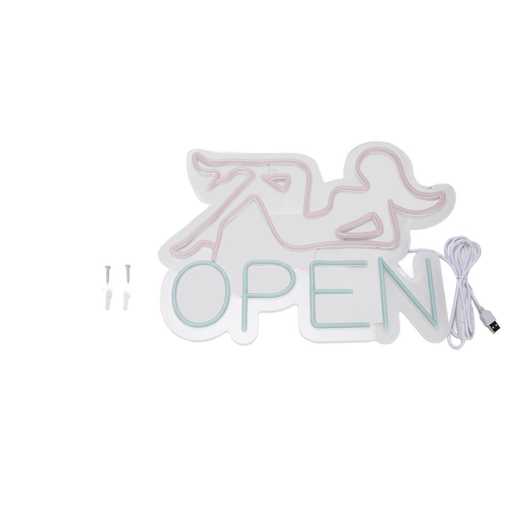 Wall LED Neon Sign USB Powered Acrylic Light Board for Store Club Bar Party Pinkish Woman Blue Open