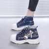 Women Sneakers New Canvas High-top Women Shoes 2025 Breathable Denim Sneakers Women Summer Thick Bottom Heightening Casual Shoes