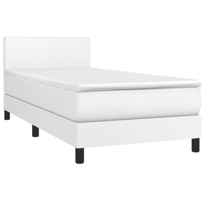 3140982 vidaXL Bed with Box Spring and Mattress White 90x200 Cm Faux Leather