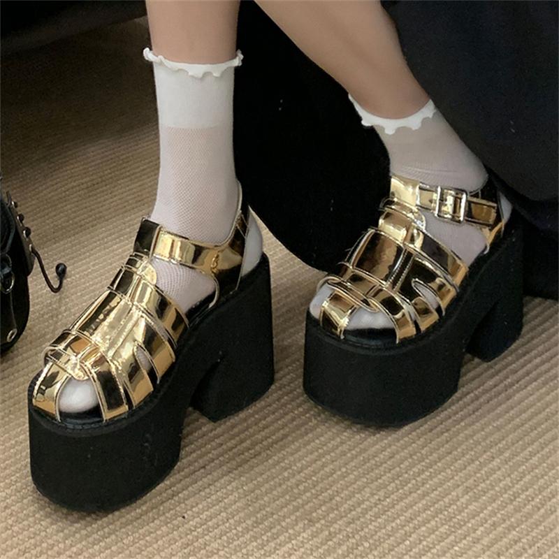 Eilyken Design Stil Schmaler Riemen mit Schnalle Damen Sandalen Klobige Plateauschuhe Zehenfrei Hohe Absätze Abendschuhe