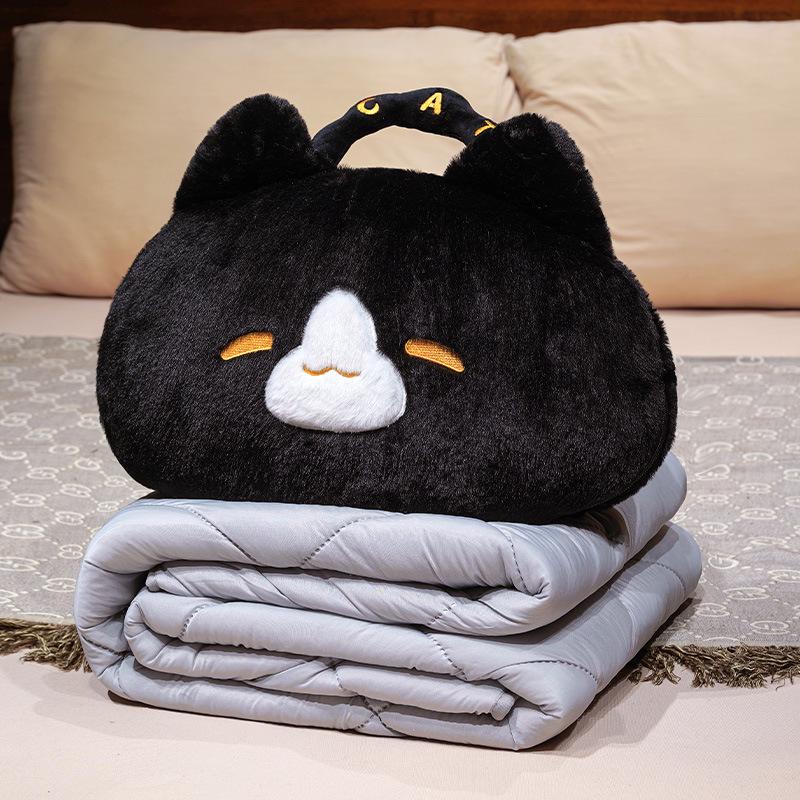 Cartoon Cat 2-in-1 Tote Pillow & Blanket for Car, Office, or Home