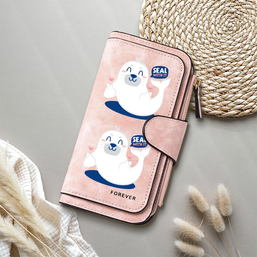 Cute Seal Print Long Wallet Fashion Large Capacity Card Holder Casual Portable Purse for Daily Use
