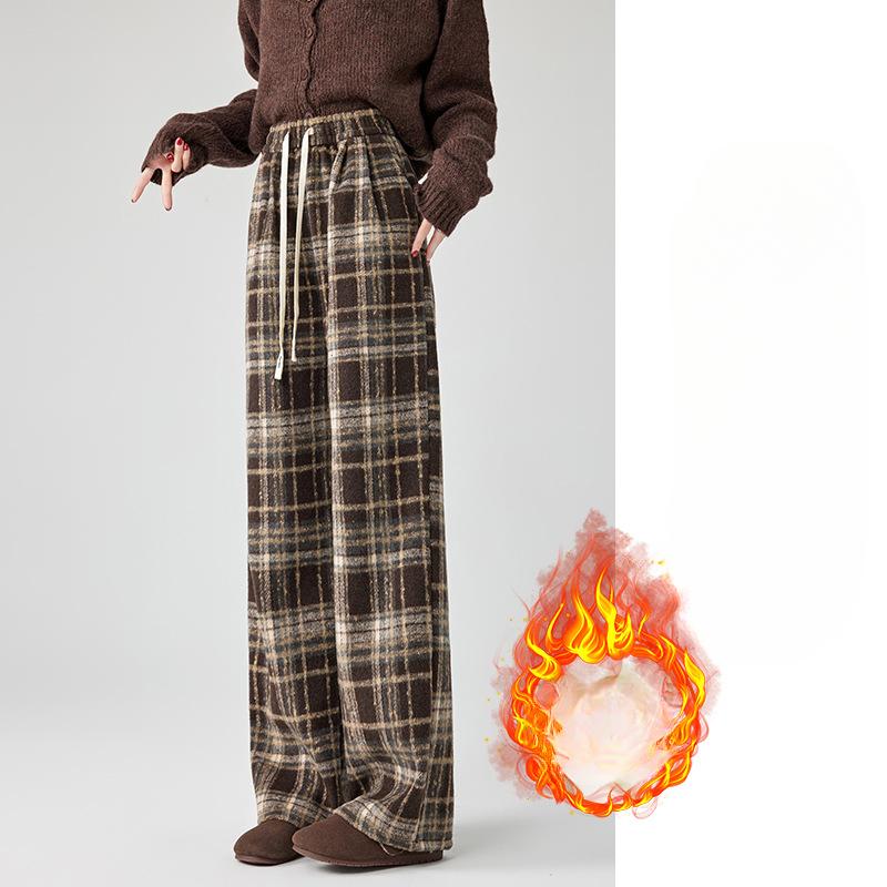 Plaid Pants for Women's Spring and Autumn New High-waist Draped Straight-leg Casual Small Retro Wool Wide-leg Pants
