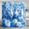 Tiger und Rose Duschvorhang 180x180cm – Weißer Tiger mit Blauen Augen, Rosa Blumendekor für das Badezimmer, 12 Haken
