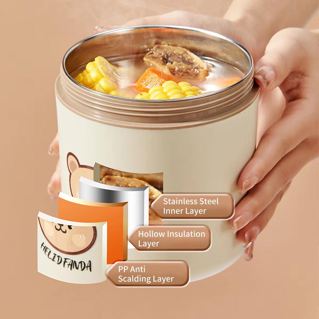 Cute Thermal Lunch Box for Kid Student School Portable Leak-proof 304 Stainless Steel Keep Warm Food Container Microwave Safe