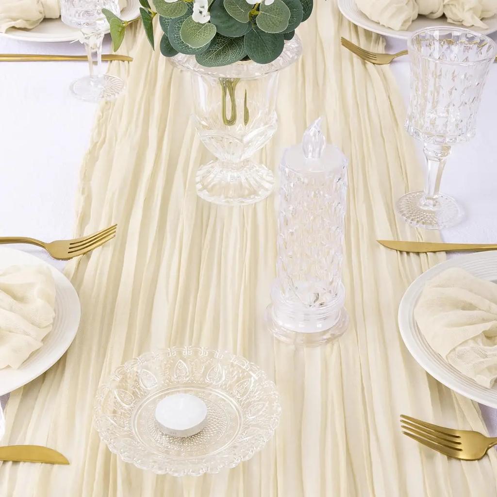 Set of 10 Gauze Wedding Table Runner 40x275cm Cream Semi-Sheer Cheesecloth Christmas Dining Party Arches Cake Table Decor