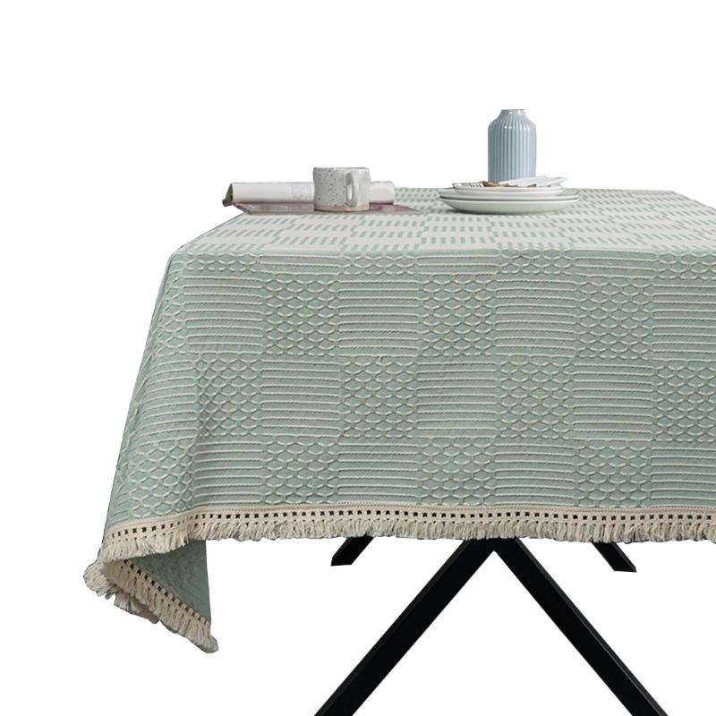 Fringed Table Cover Stains Resistant Polyester Linen Texture Tablecloth Decors For Kitchen Dining Room Decorations