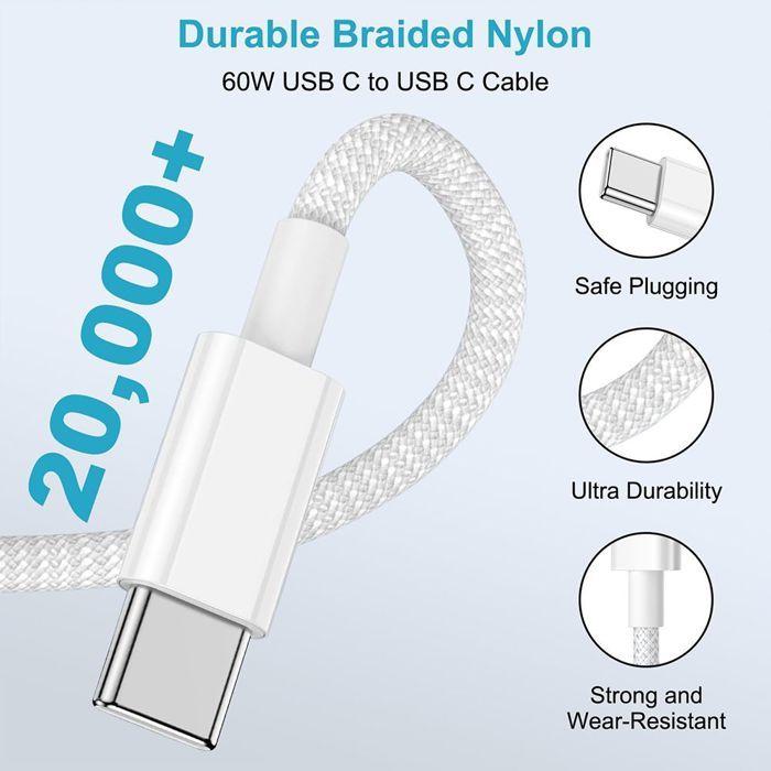 3 Câble USB-C vers USB-C 60W - E.F.Connection - pour iPhone 17 Pro Max iPhone 17 16 15 - 1M Charge Rapide