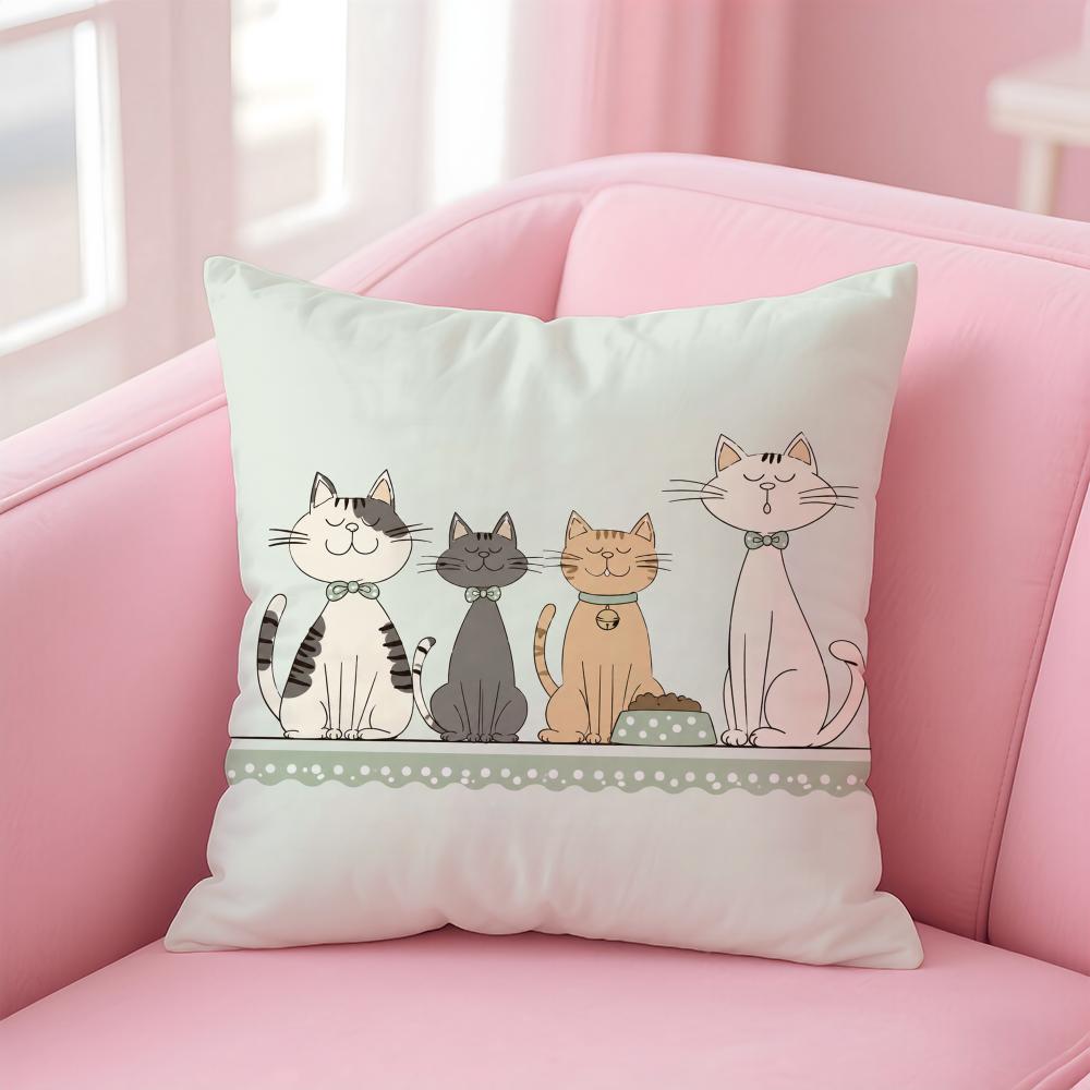 Adorable Cat Cushion Cover Short Plush Soft DoubleSided Printing Pillow Case Cozy Sofa Bedroom Home Decor Gift