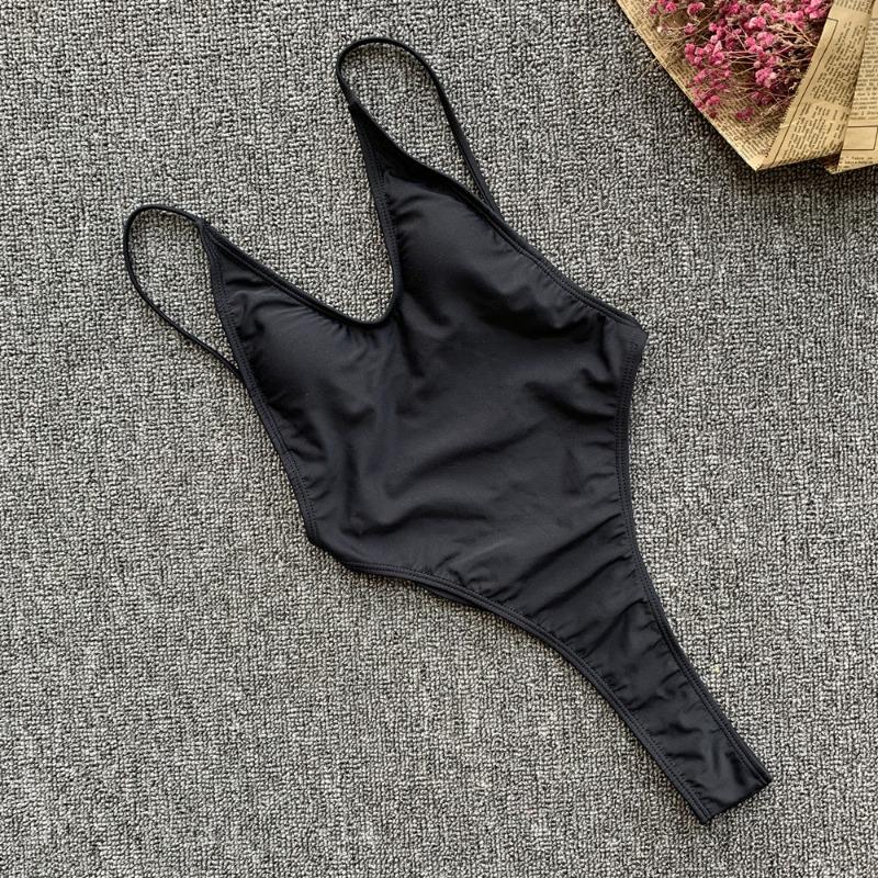 Women Solid Color Sexy Backless One Piece Beach Swimsuit