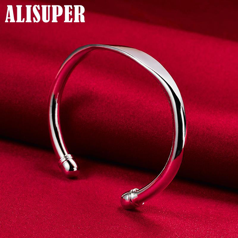 925 Sterling Silver Double Bead Cuff Bangle Bracelet Jewelry