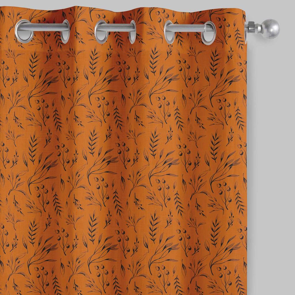 S4sassy Cotton Duck Blueberry Leaves Orange Set of 2 Panel Eyelet Bed Room Door Curtains Drapes- 54x108