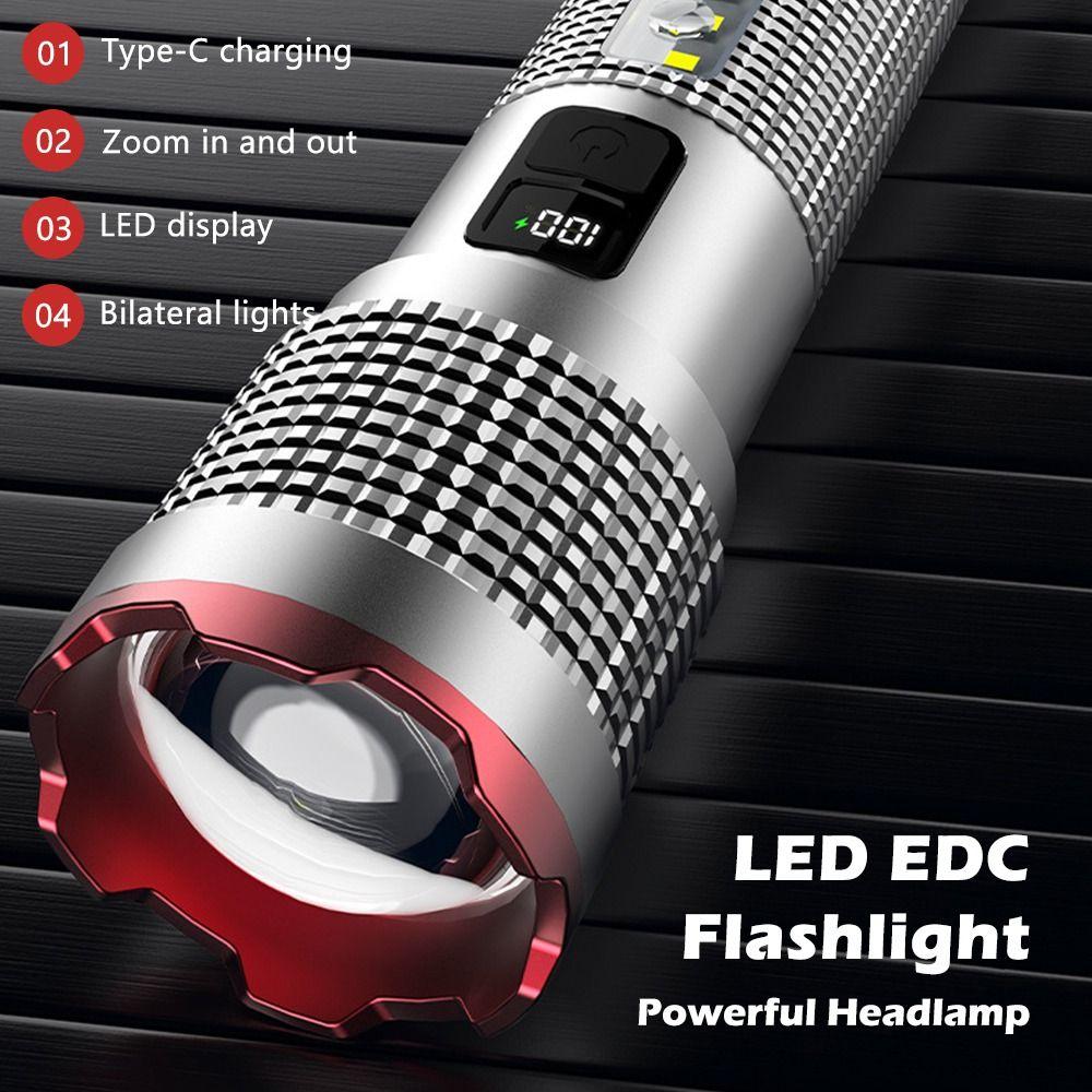 Handheld Type-C Rechargeable LED Flashlight Side Light Aluminum Alloy Work Camp Light Waterproof Handheld Torch Emergency