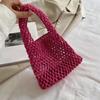Hand-Woven Wrist Tote Bag Cotton Rope Braided Hollow Out Handbag Ladies Portable Wristlet Handbag for Travel Beach Shopping