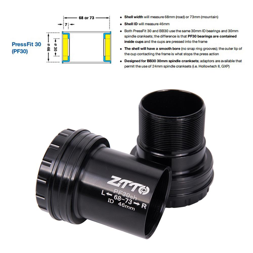 ZTTO PF30sh PF30 Adapter Ceramic Bearing Bicycle Press Fit Bottom Bracket Axle For MTB Road Bike Part 22 24mm Crankset Chainset