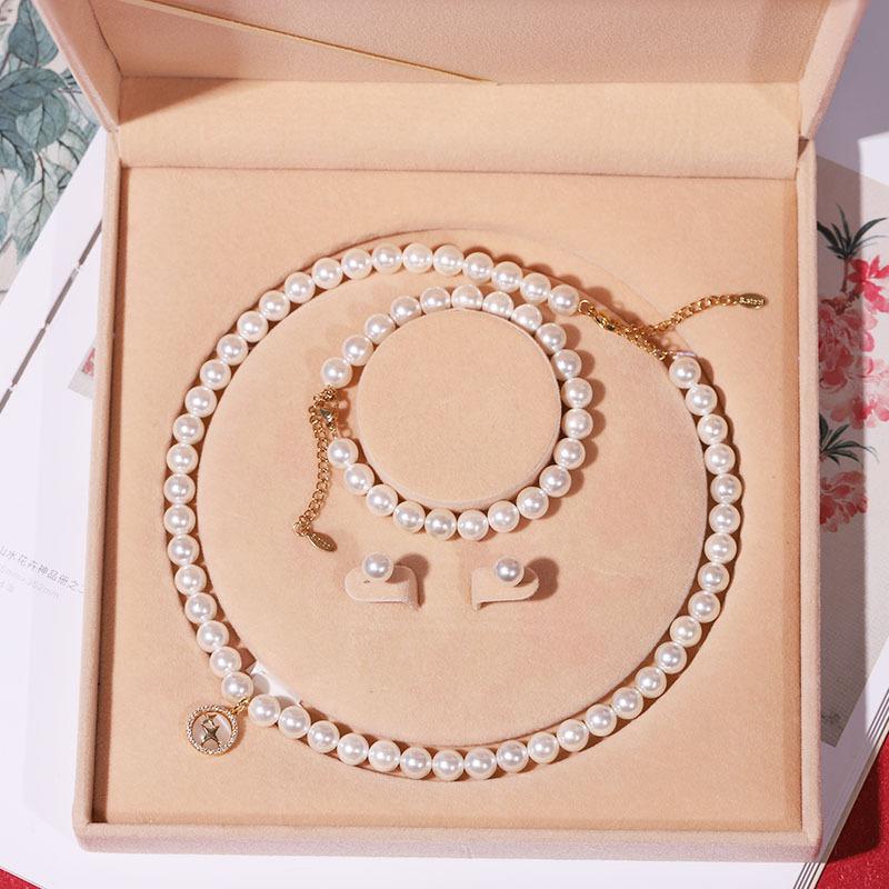 Natürliche Tiefsee-Perlenkette Damen Dreiteiliges Schmuck-Ketten-Set Schlüsselbeinkette Schmuck Muttertagsgeschenk