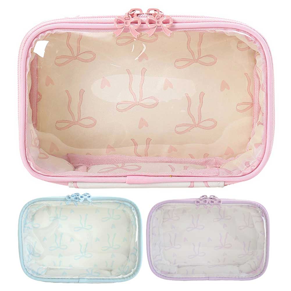 PVC Bowknot Makeup Bag Large Capacity Cute Toiletry Handbag Transparent Travel Wash Bag Bathroom Shower Travel Bag