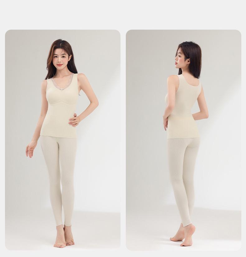 Women's Cashmere Silk Warm Vest Set with Chest Pads - Slim Fit