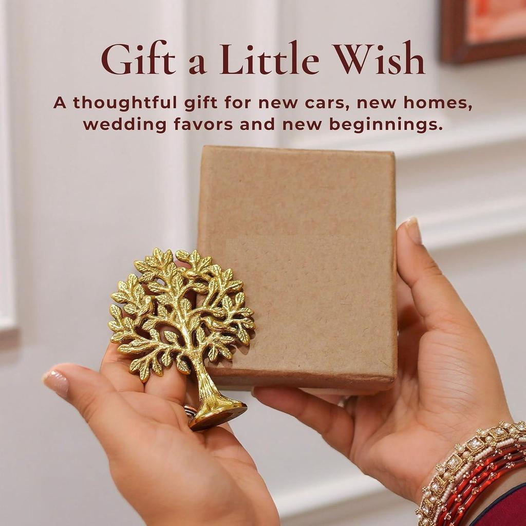 Pure Brass Kalpvriksh Tree with Birds | Tree of Life Showpiece for Car Dashboard & Table Decor (8.5 Cm)