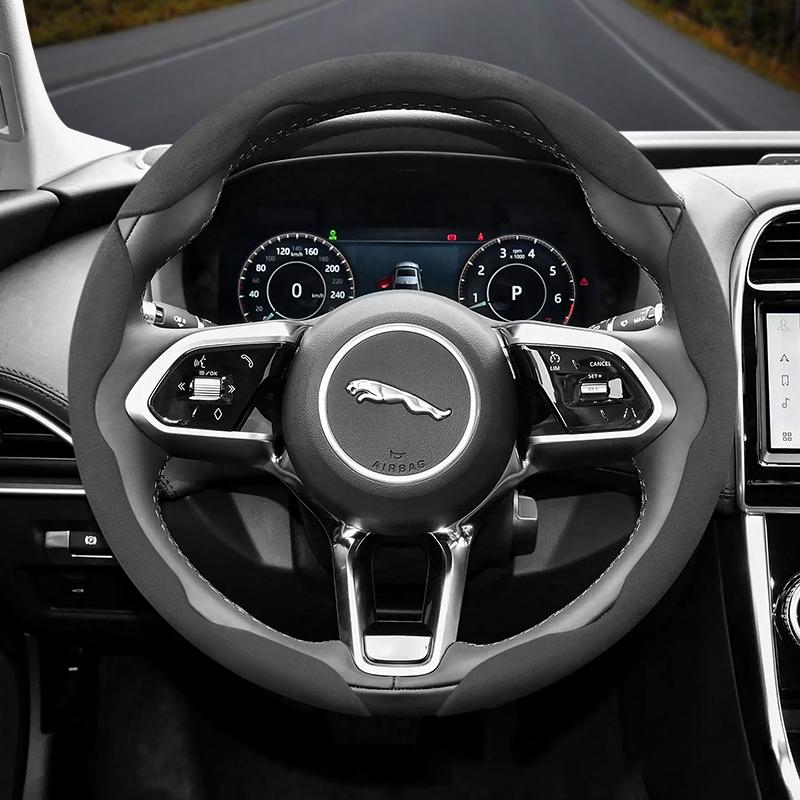 vcxja9 Suitable for Jaguar Anti-Slip Buckle Segmented Suede Steering Wheel Cover Suitable for Xf X250 Xe E Pace F Xj I 