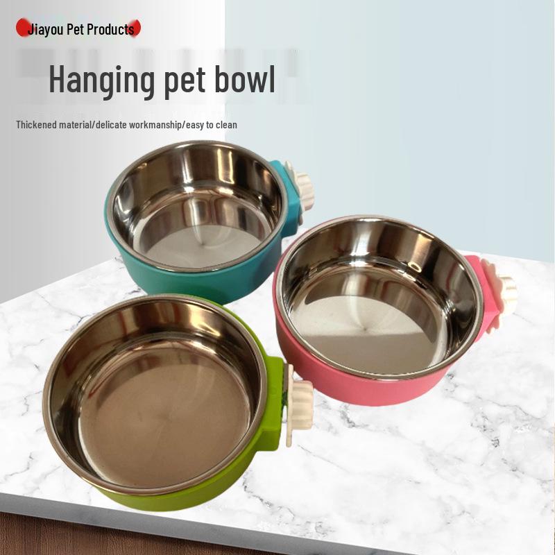 Adjustable Anti-Tip Stainless Steel Pet Bowl for Cage Hanging - Single Bowl for Dogs and Cats Small (no stainless steel bowl) 11.5cm*5cm синий
