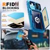 With Card Holder Sliding Camera Cover And Stand For iPhone 16E / iPhone 17E Phone Case, Anti-Fall PC+TPU Wallet Case-Light Blue