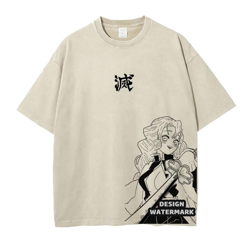 Anime Inosuke Tshirts Oversized Vintage Washed KKimetsu No Yaiba T Shirt Tanjirou Zenitsu Kyoujurou Tops Tees Man Cotton